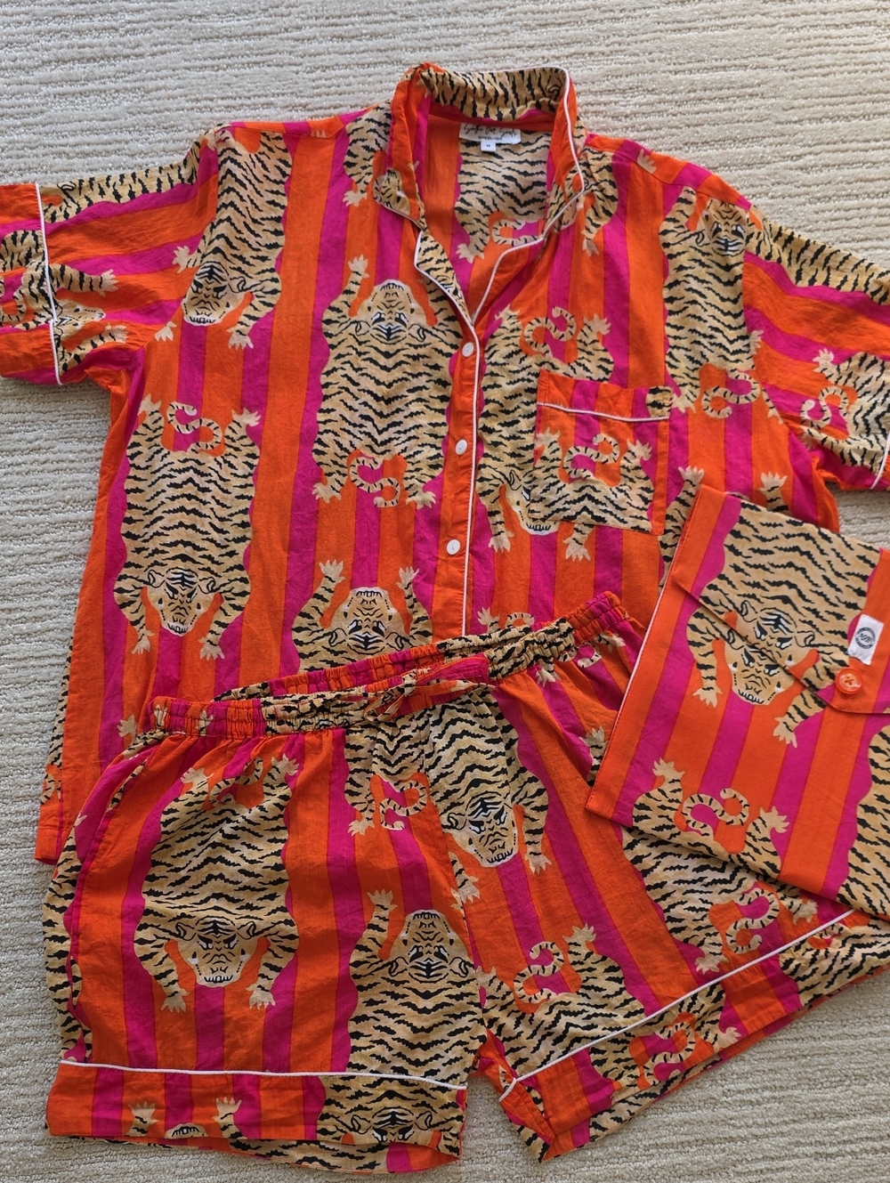 Soothe Our Souls Luxury Lounge Vibrant Tiger Stripe Pajama Set - Orange & Pink